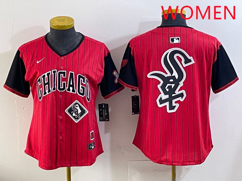 Women Chicago White Sox Blank Red Stripe Joint Name Nike 2025 MLB Jersey style 28->youth mlb jersey->Youth Jersey